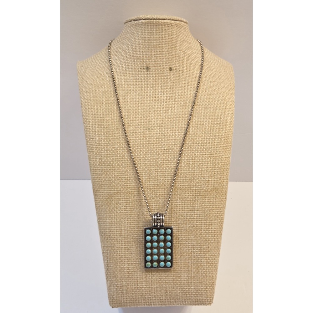 Vintage Zuni Style Sterling Silver & Turquoise Large Pendant 18" Sterling Chain